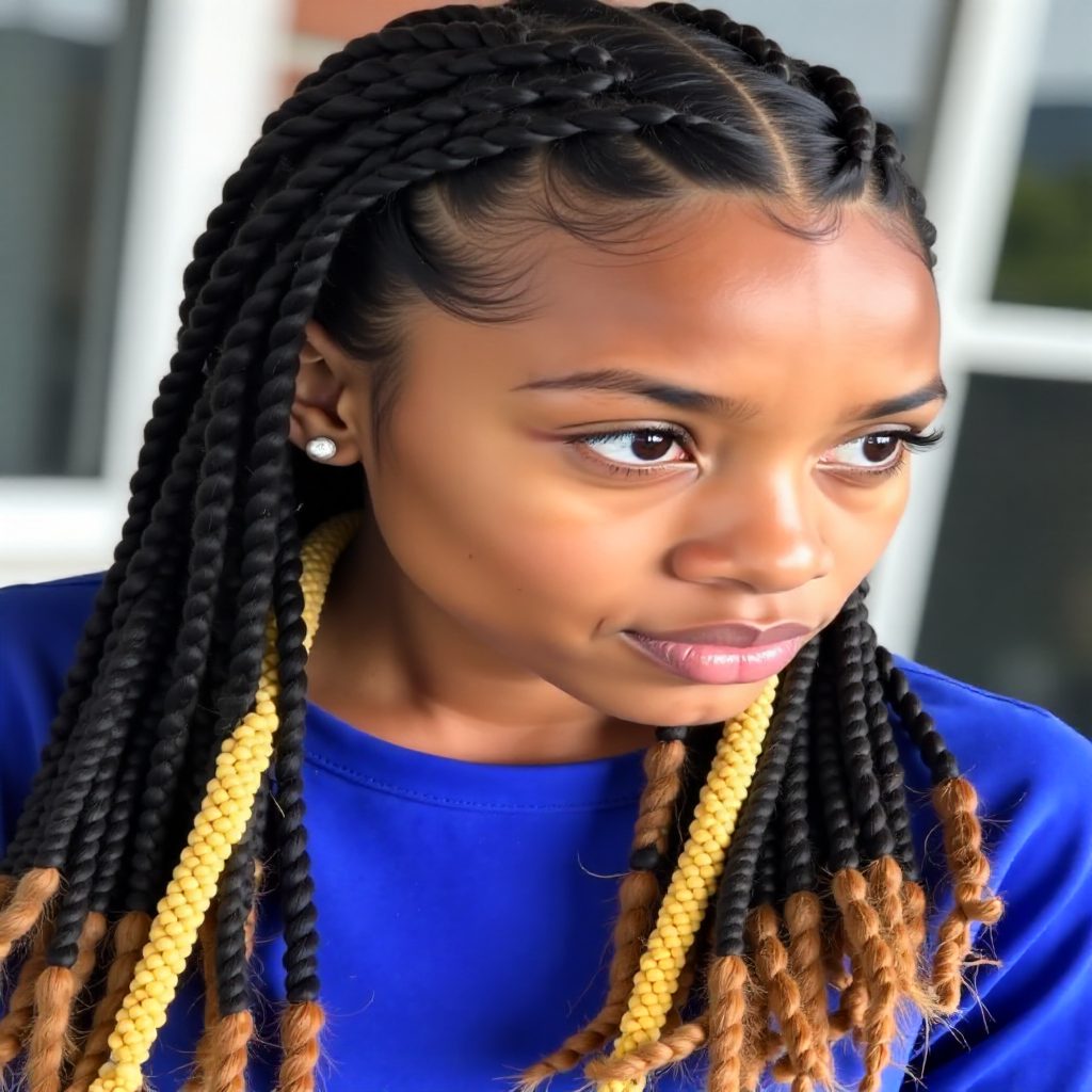 Mid Length Small Braids Style for Natural Hair