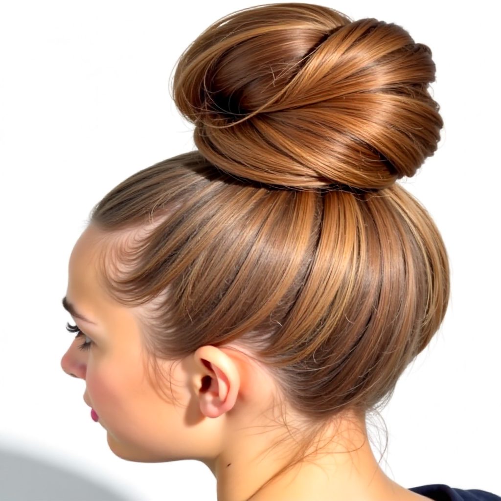Golden Brown Box Braids into Big High Bun