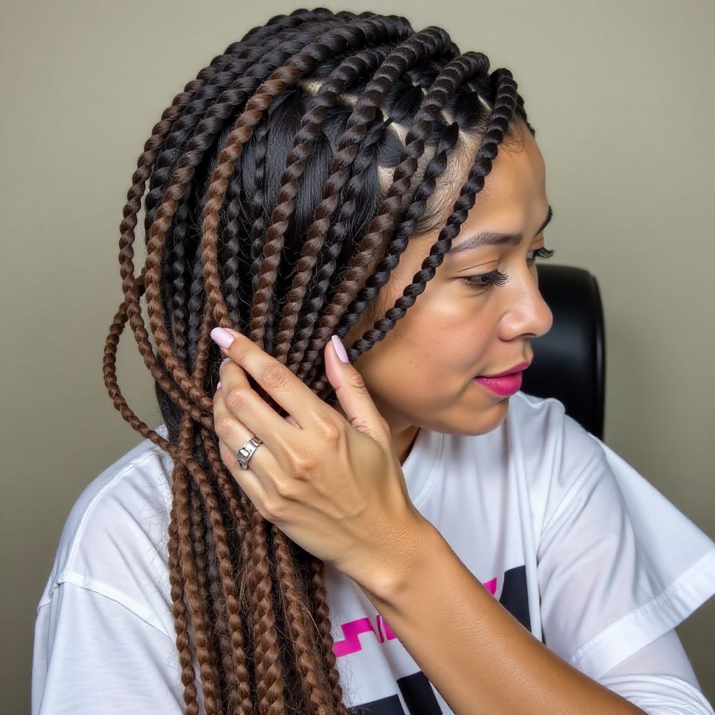 Middle Part Small Box Braids Hairstyle