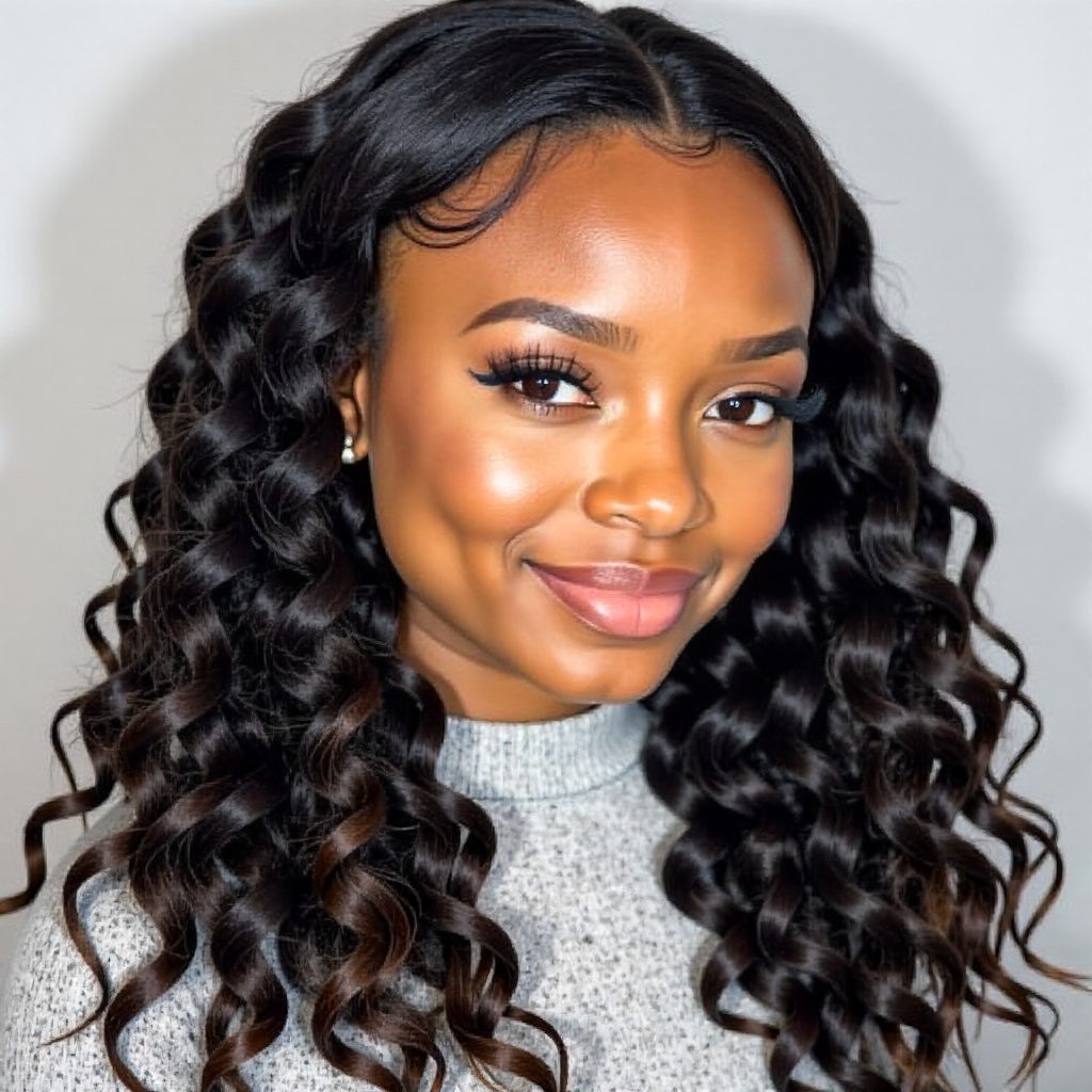 Small Box Braids and Curls Hairstyle
