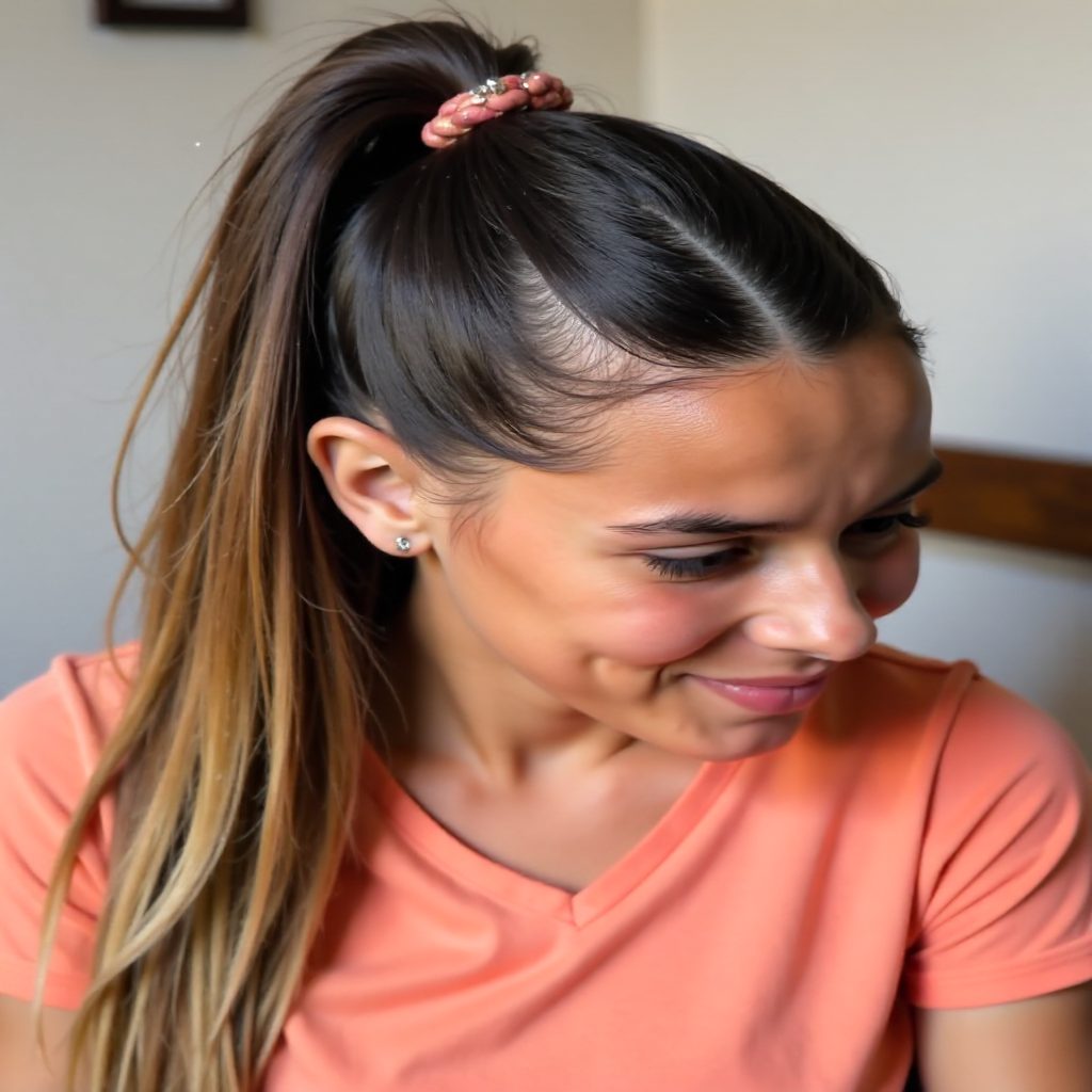 Small Honey Blonde Braids into High Bun with Side Bangs