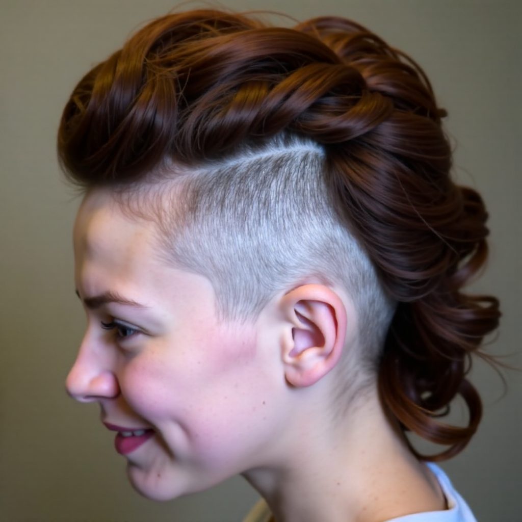 curly mohawk with side shaved design