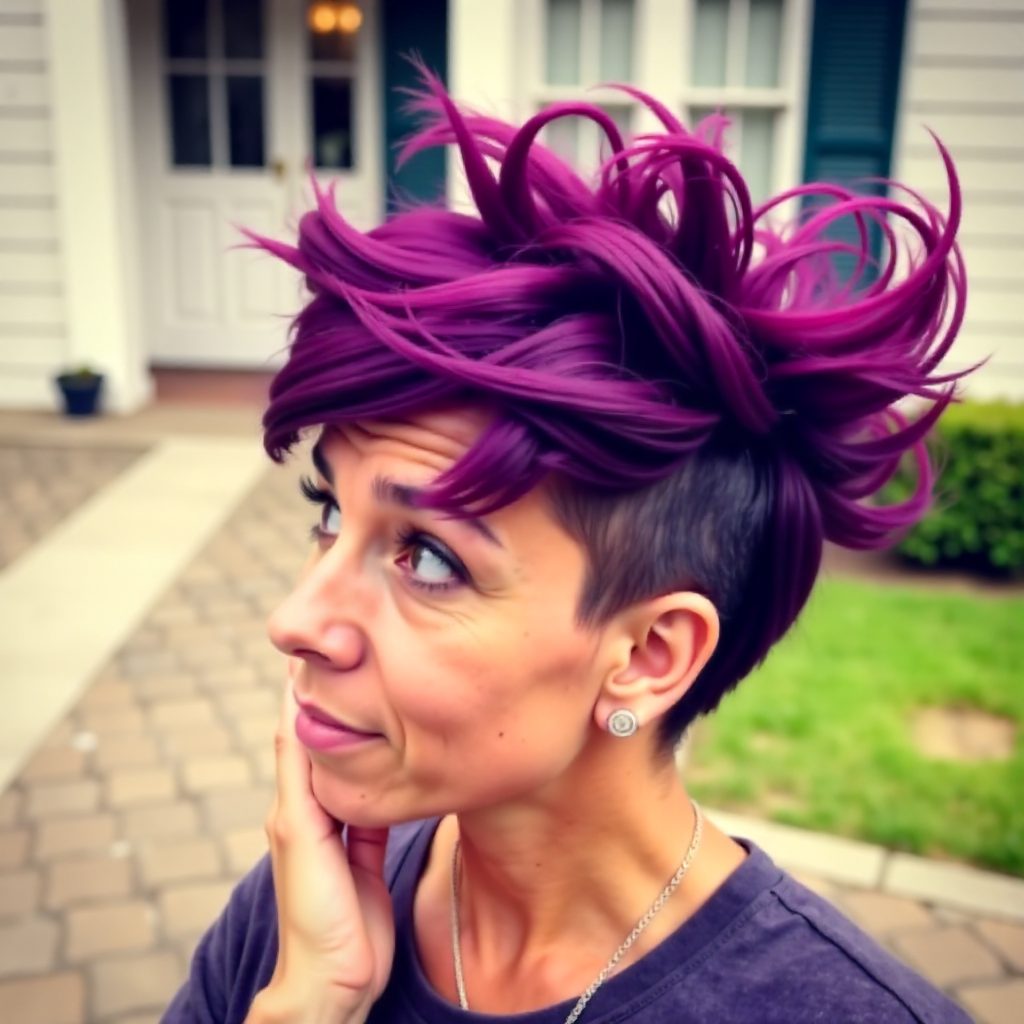 natural hair purple mohawk updo