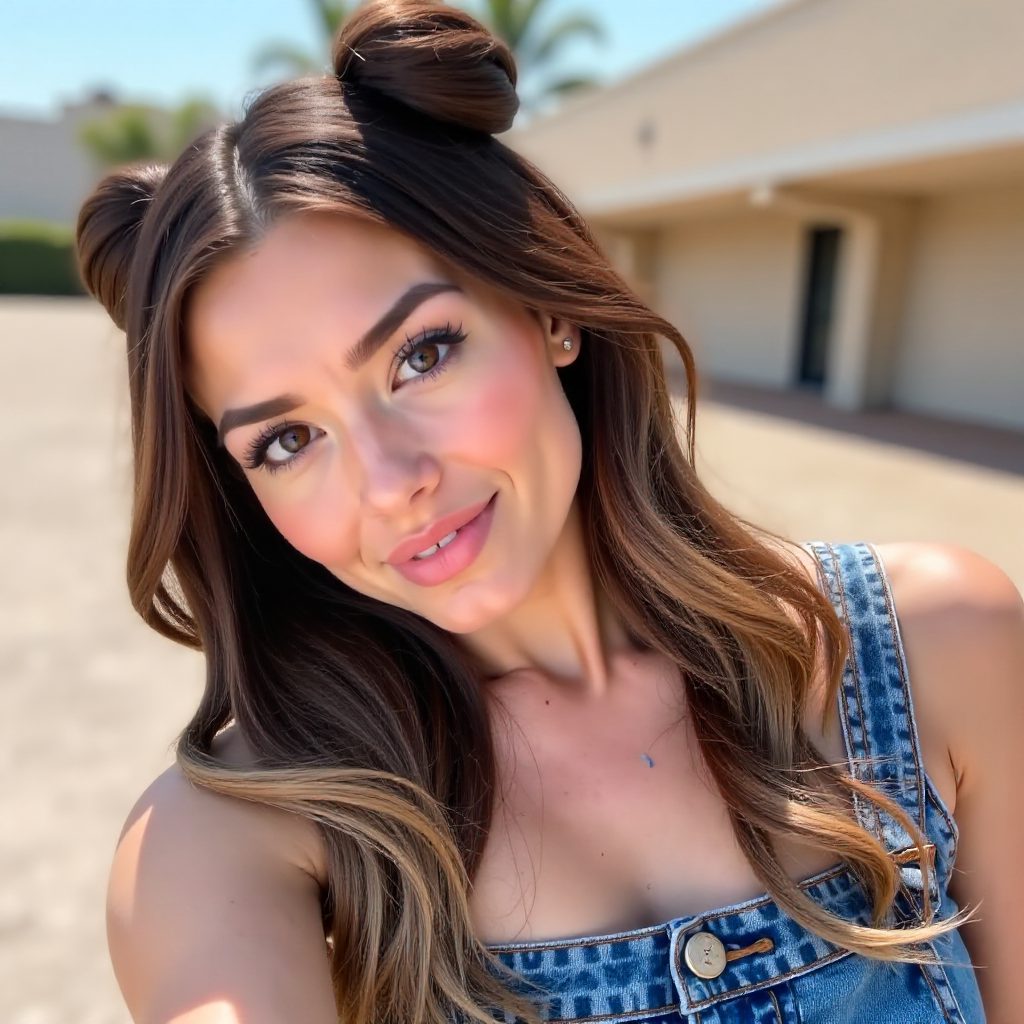 Half Up Half Down Hairstyle with Space Buns
