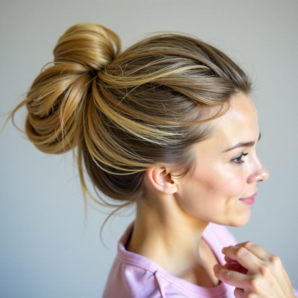 Messy Bun with a Headband Waterfall Braid