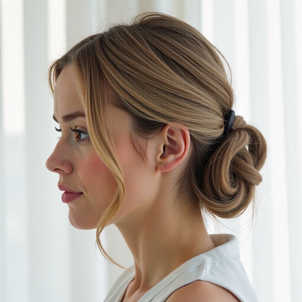 Low Bun With A Crown Fishtail