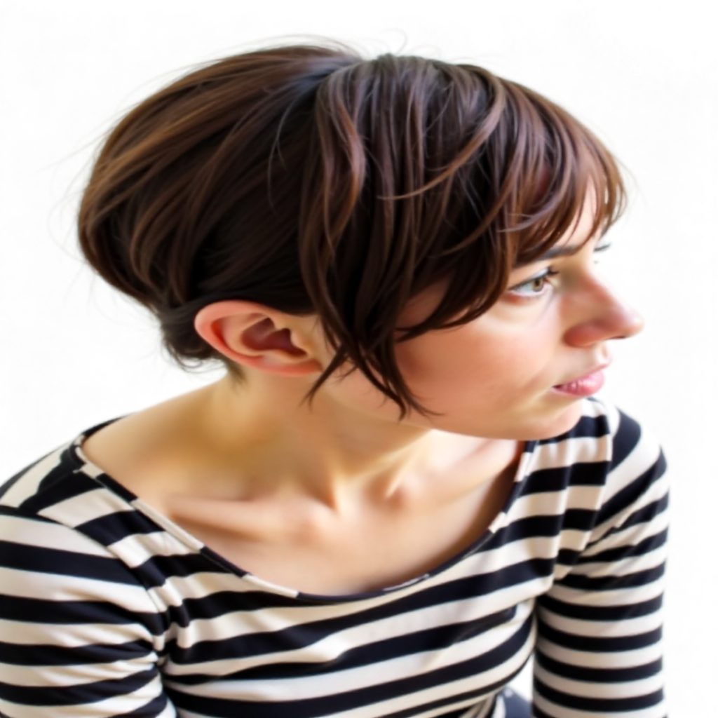 casual updo with knotted braid and bangs