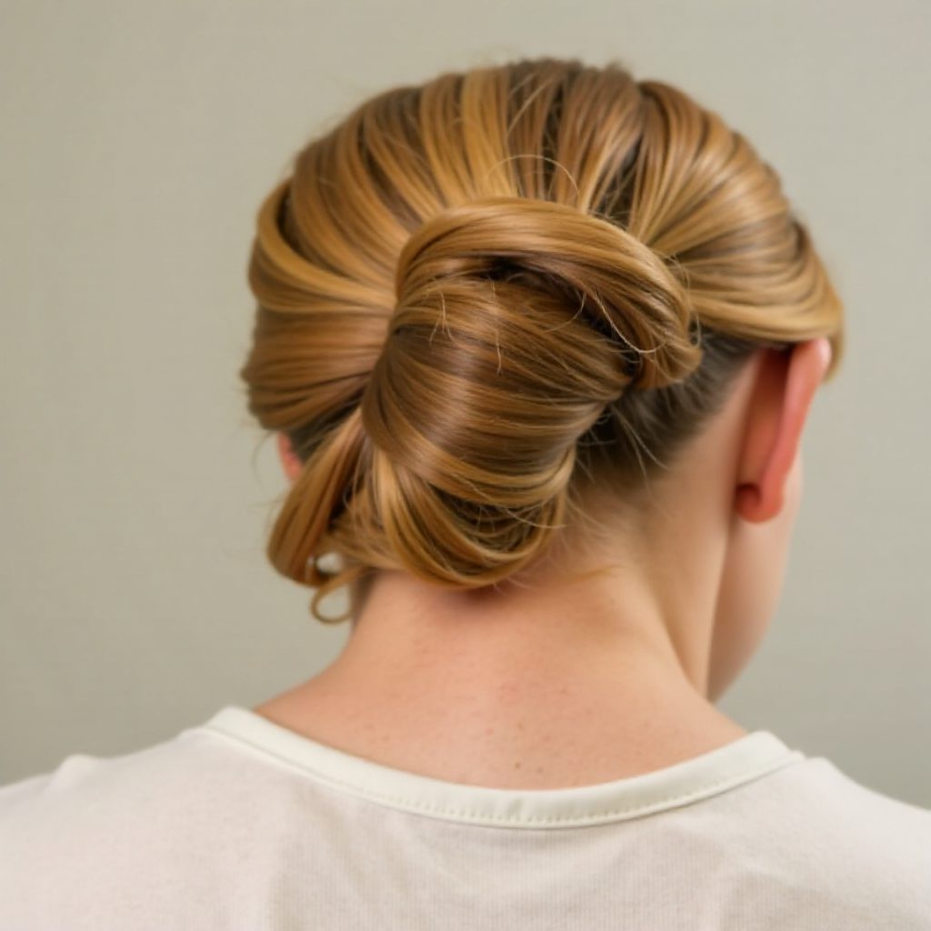 casual fishtail and low bun updo