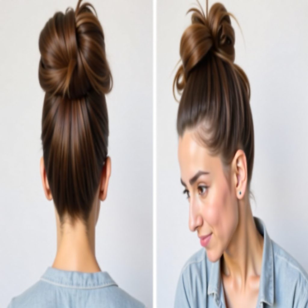 easy messy bun updo for long hair