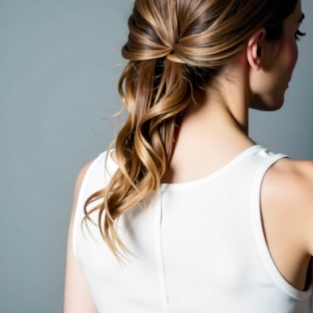 easy knotted pony updo for long hair
