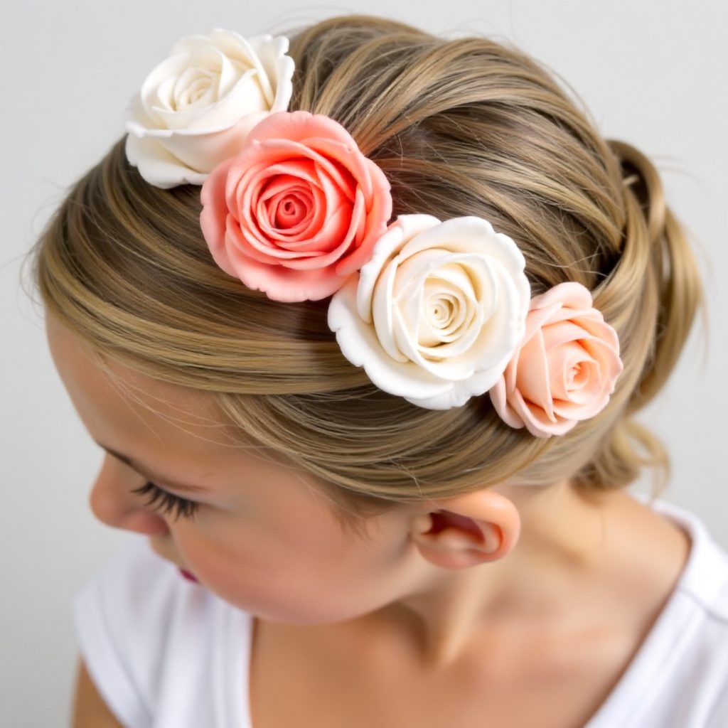 braided updo with hair flowers