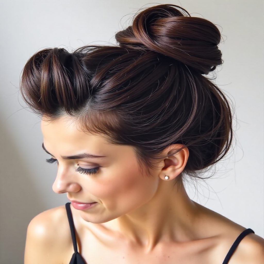 Voluminous Messy Bun With Teased Roots