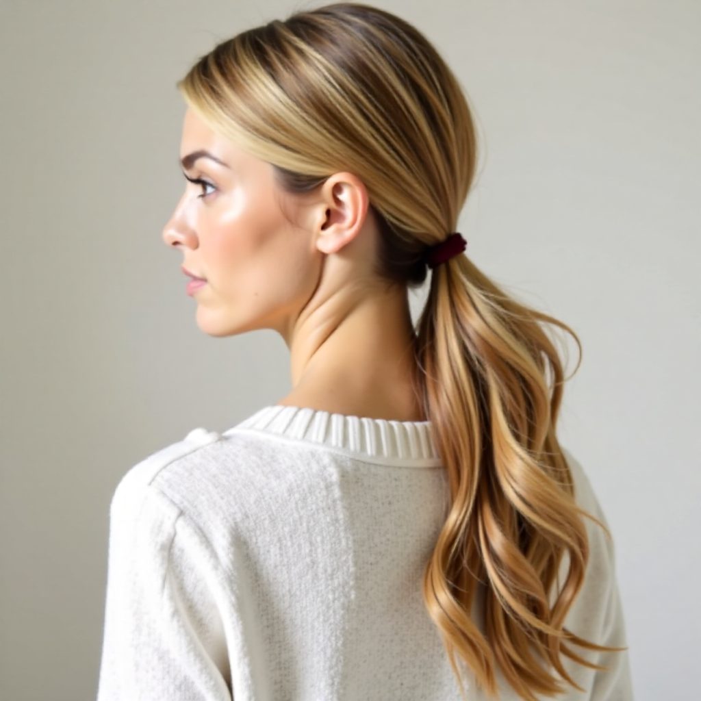 messy double braid and low pony
