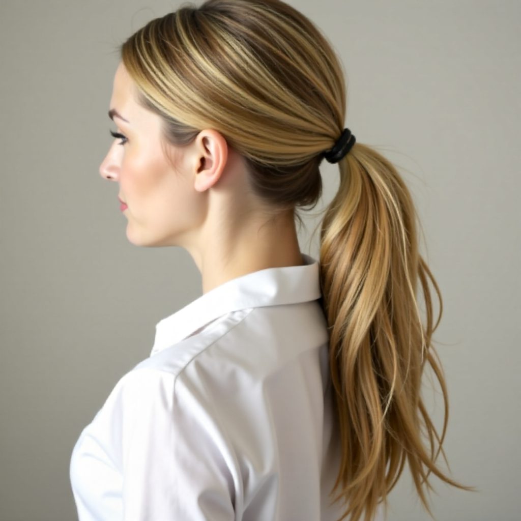 Low Ponytail With A Double Side Braid
