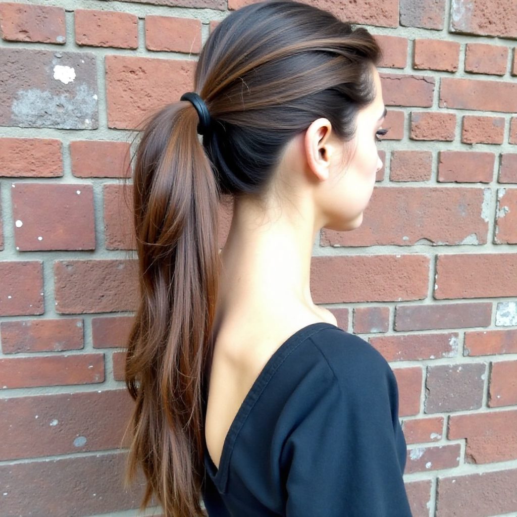 side French braid into wavy pony