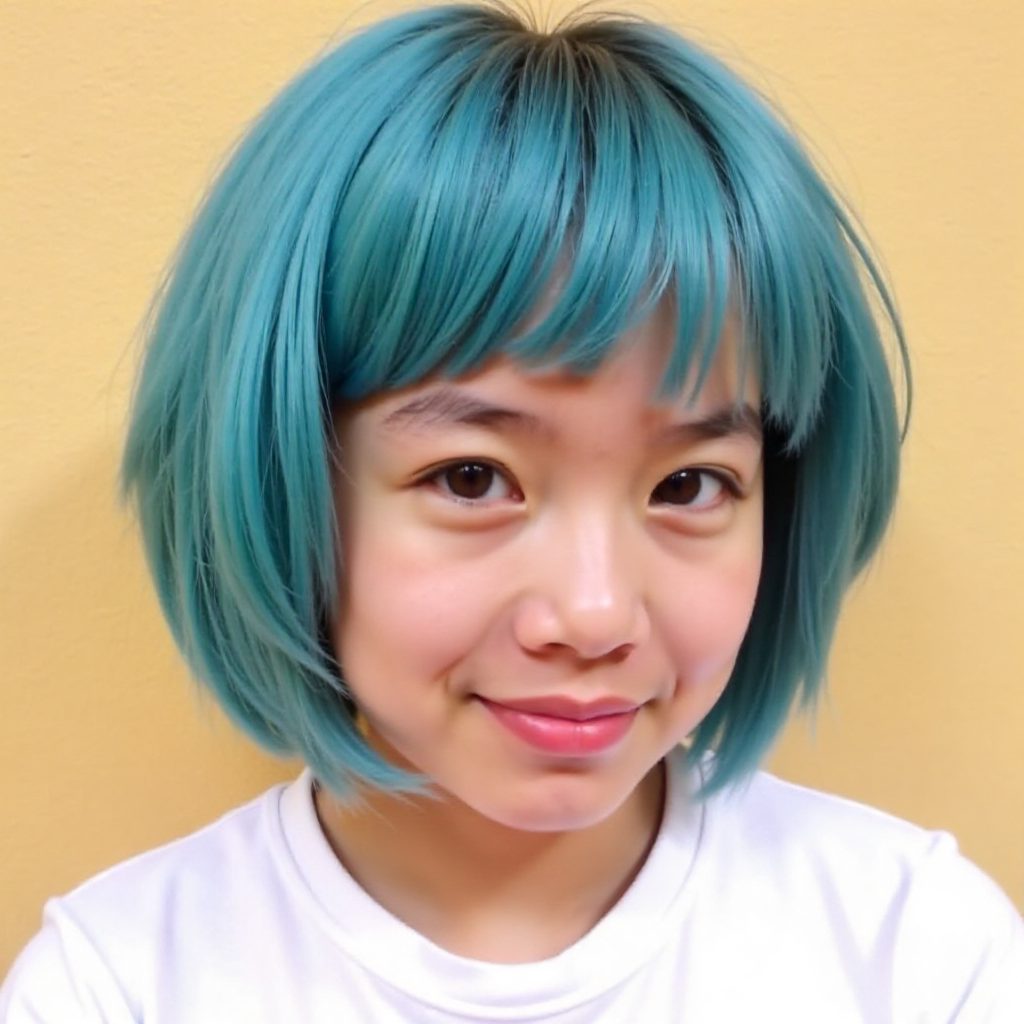 pastel blue chin-length bob