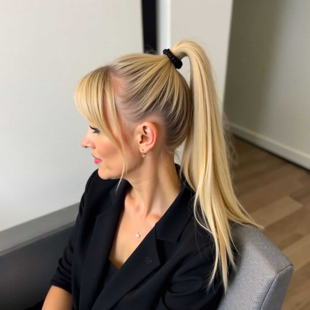 Long Straight Pony with Wispy Fringe