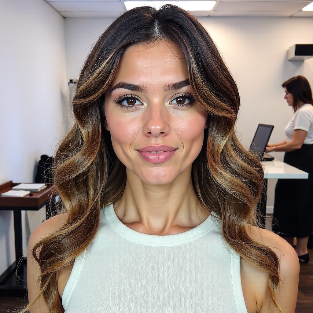 Highlighted Half Ponytail with Bangs