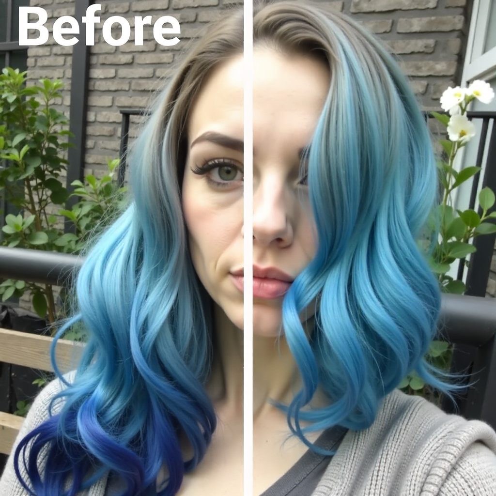light brown and blue two-tone hair