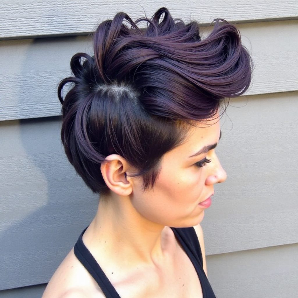 voluminous lavender faux hawk updo