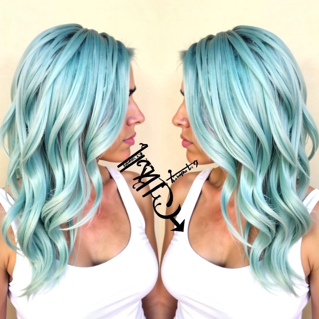 pastel blue wavy hairstyle with subtle highlights