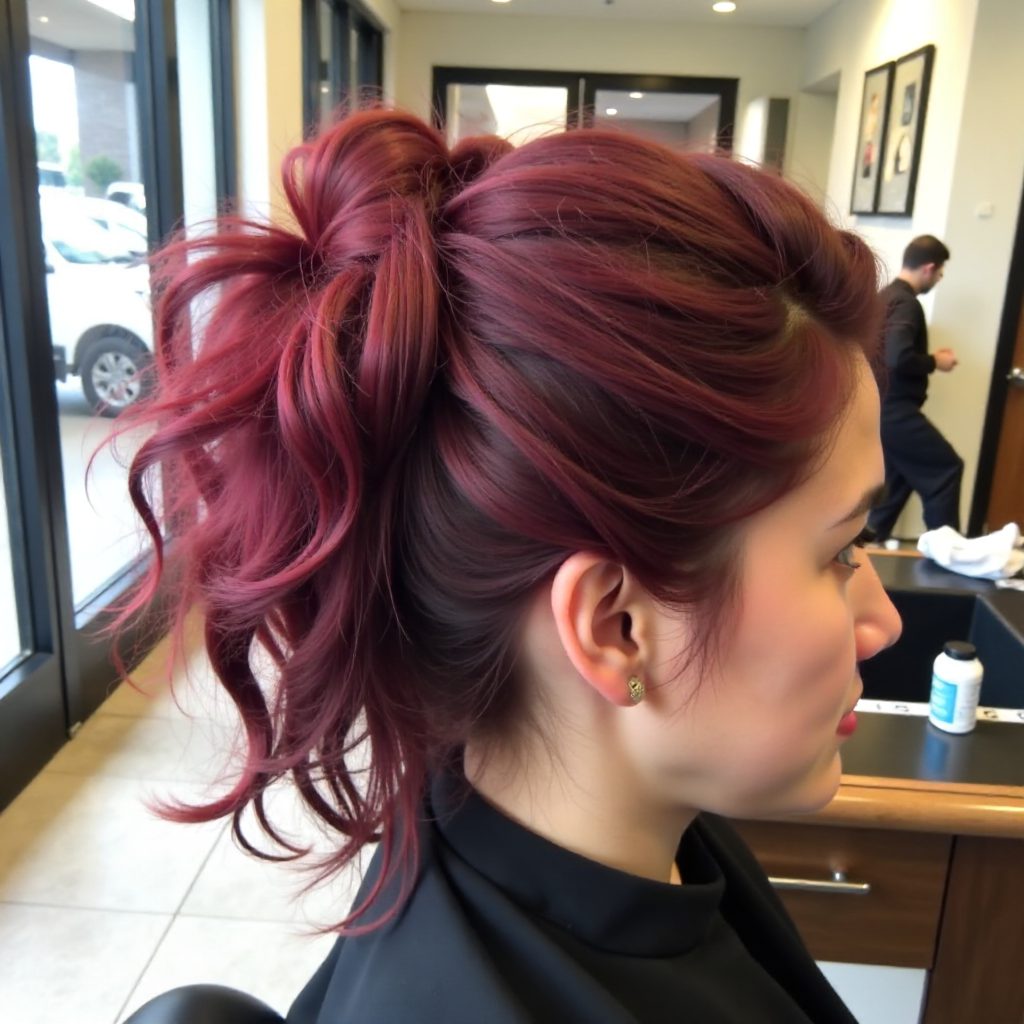 brown and pink faux hawk updo