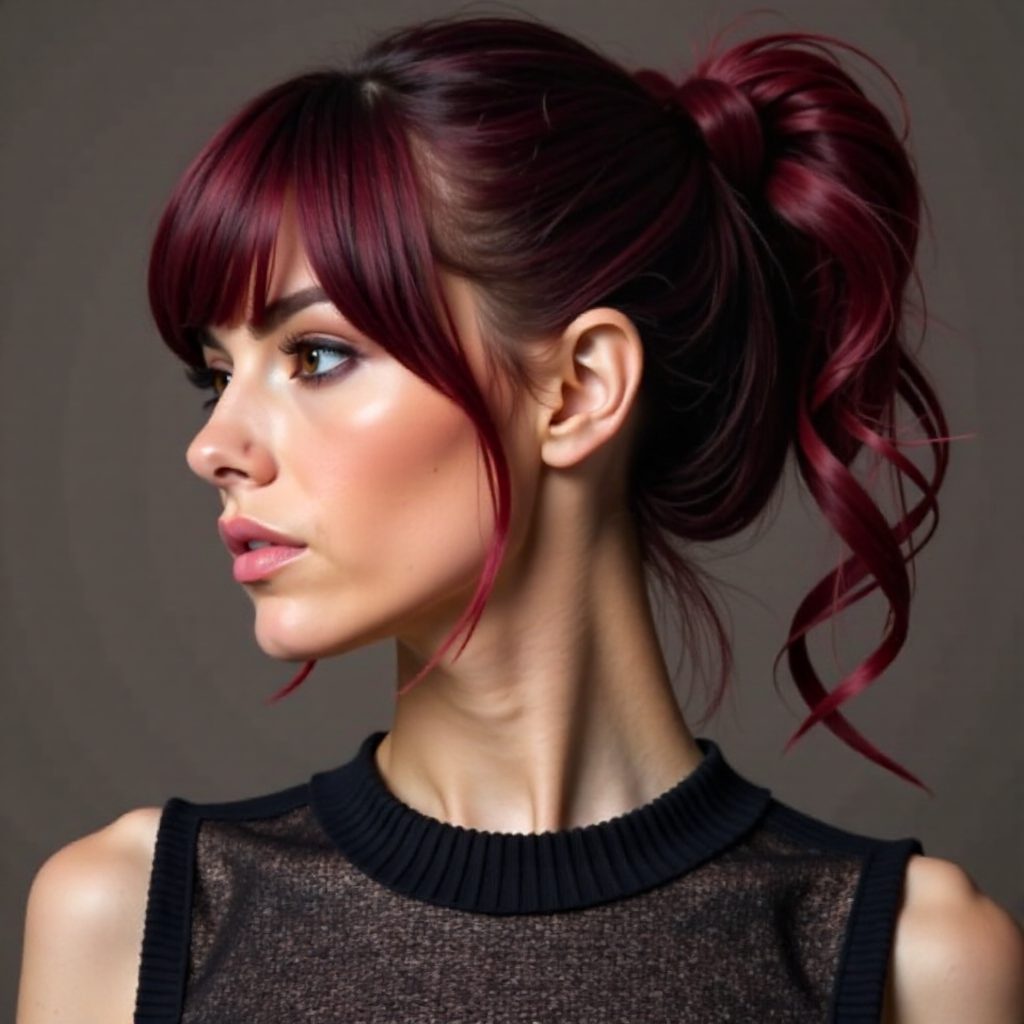 Messy Ponytail with Bangs