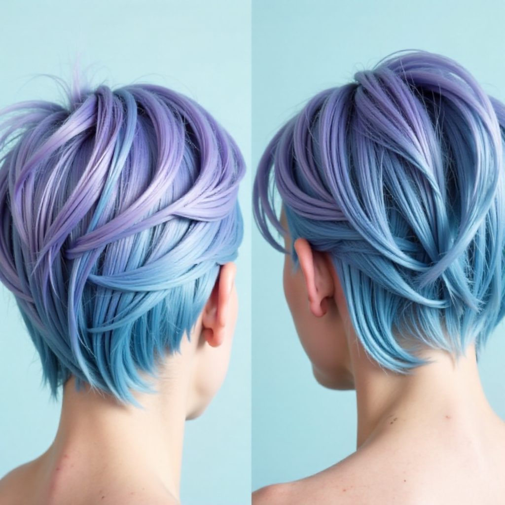 fancy updo for lavender and blue hair