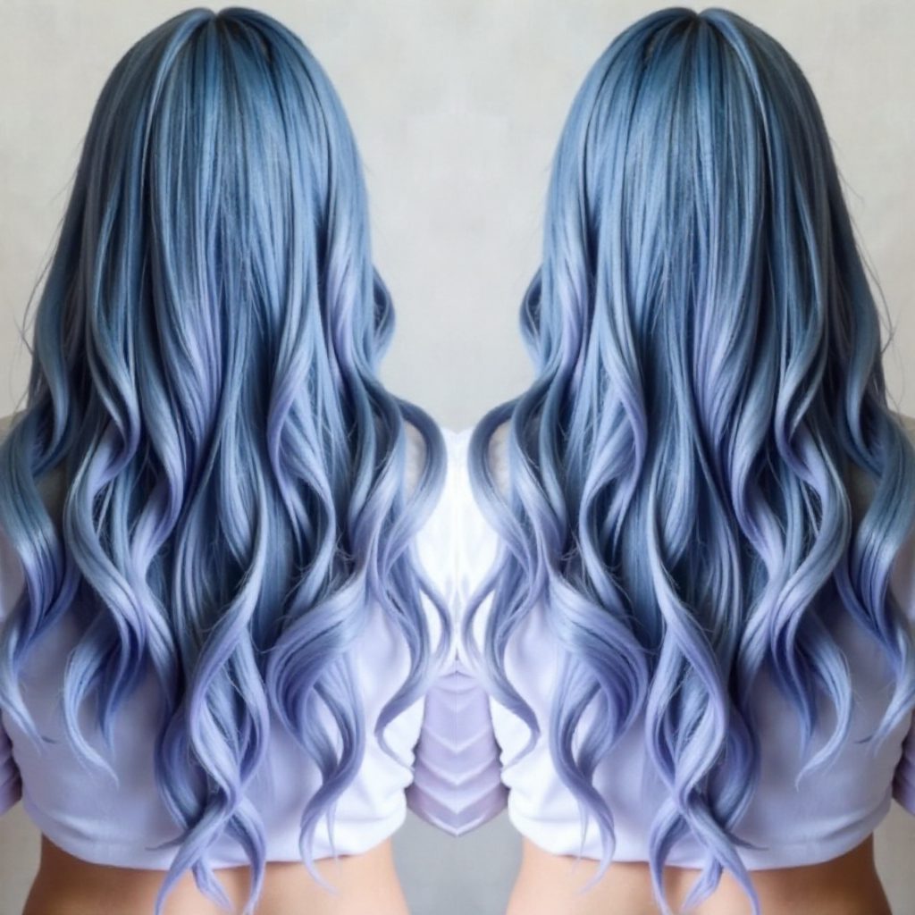 pastel blue ombre for long hair
