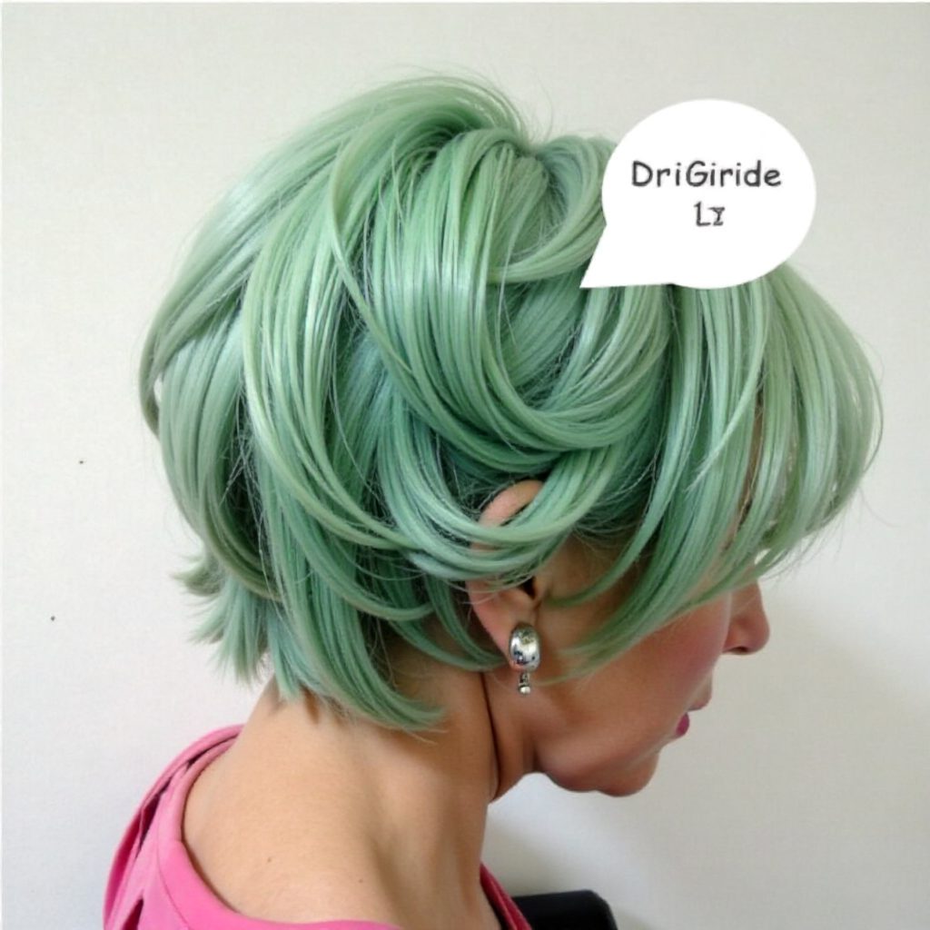 pastel green hair with beehive updo