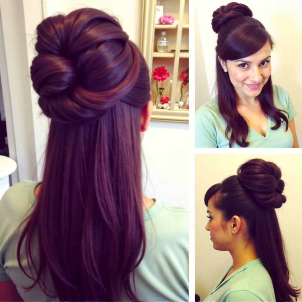 half beehive with bangs for long hair