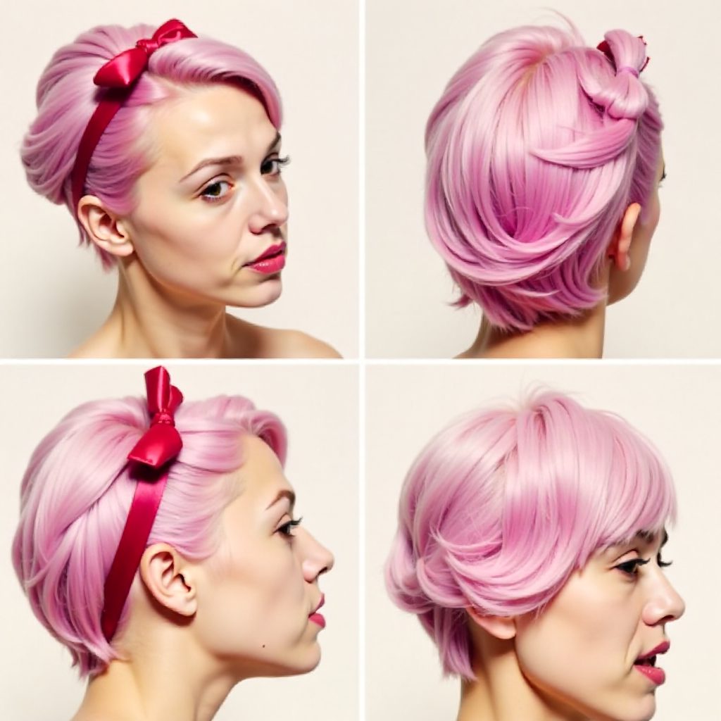 pastel pink updo with bangs