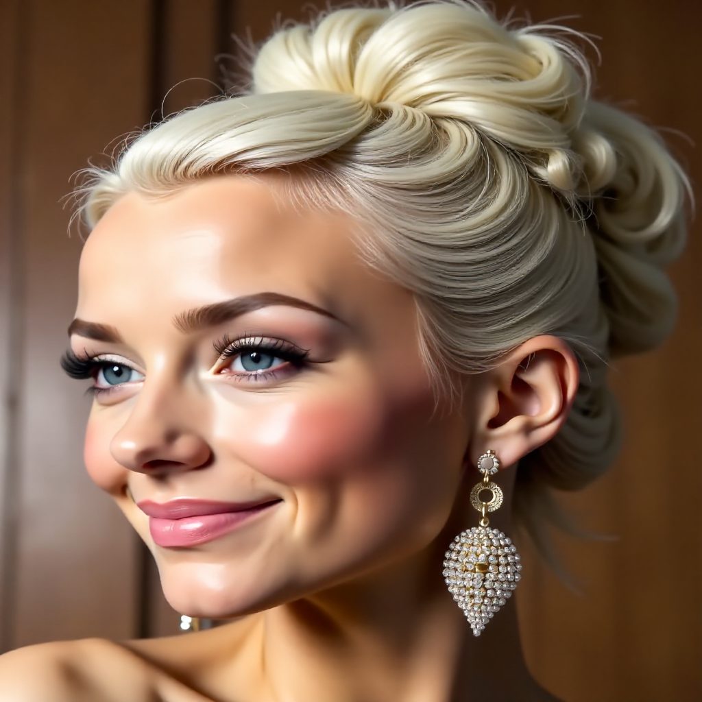 blonde beehive with a messy texture