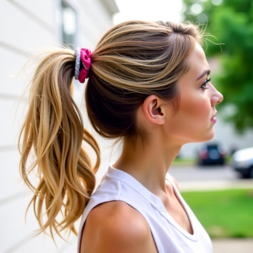 messy pony with a side braid hairstyle for gym