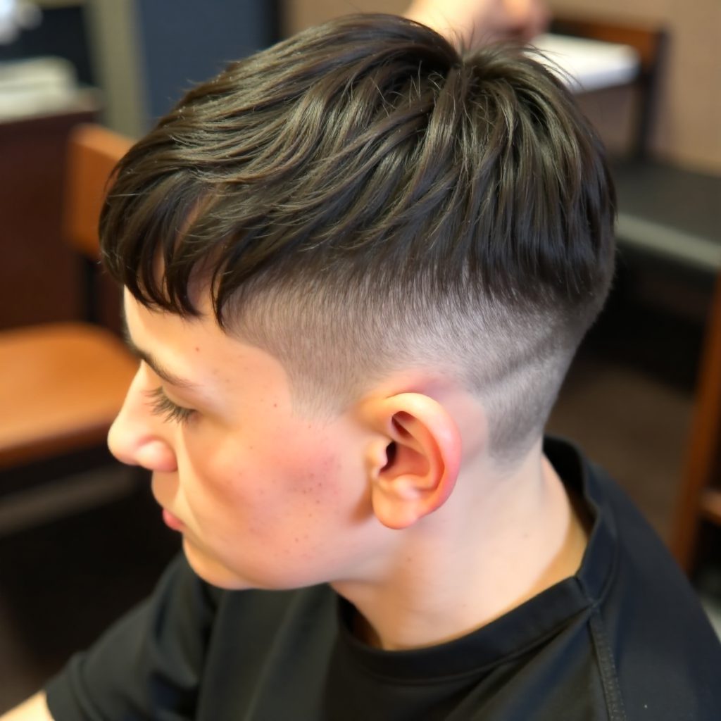 short tapered haircut with faded sides