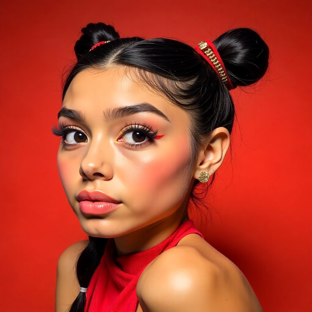 Sleek Hairstyle with Two Mini Buns