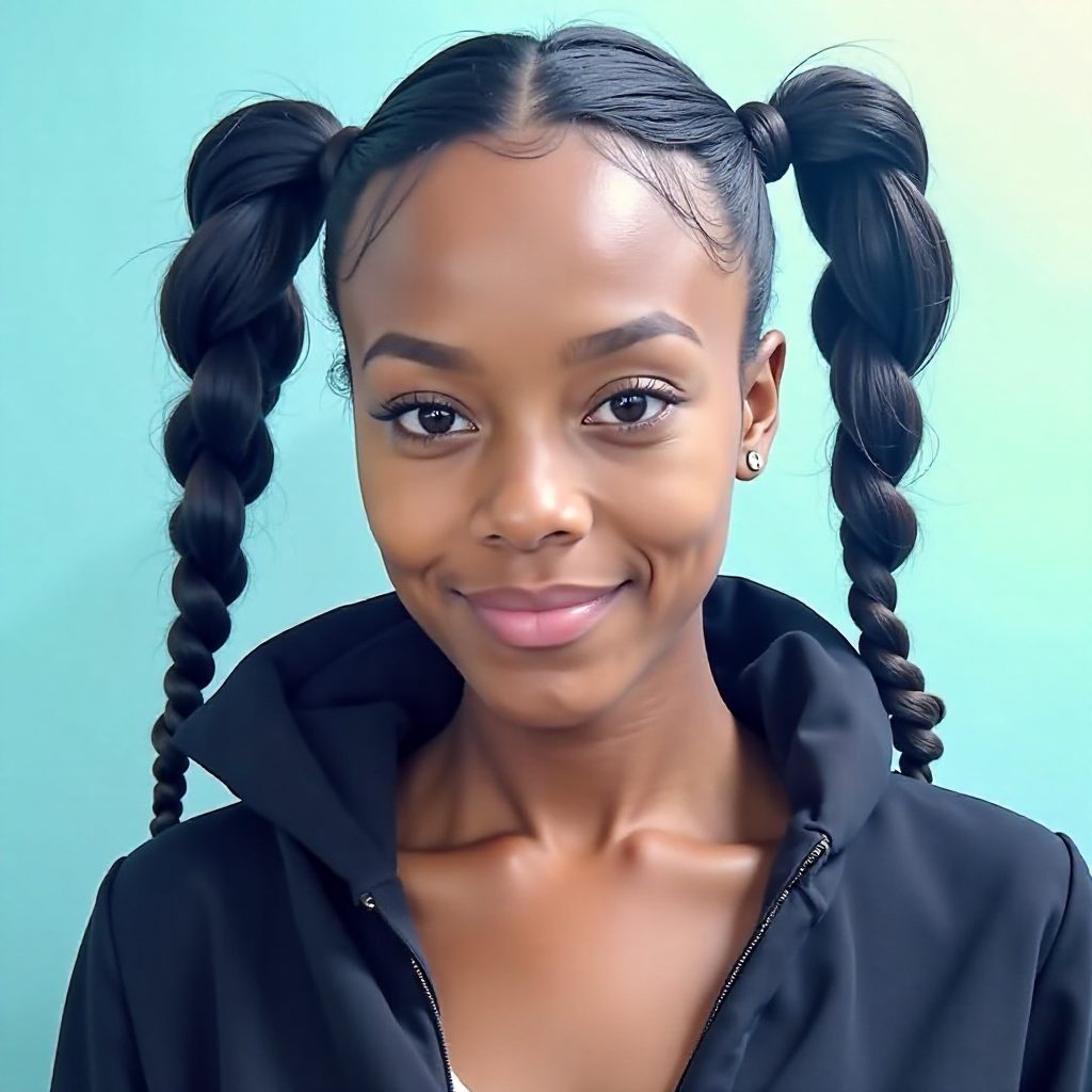 two twisted sporty ponytails