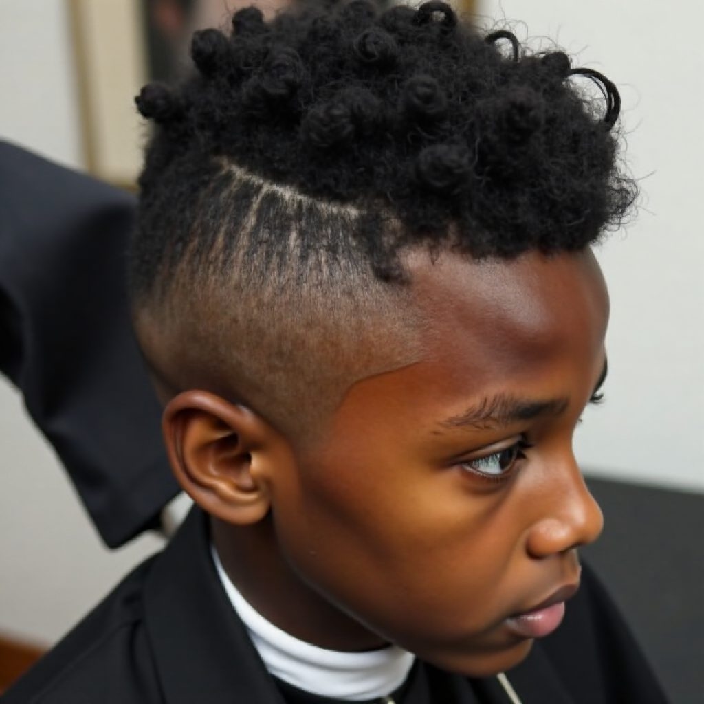 afro faded mohawk with shaven lines