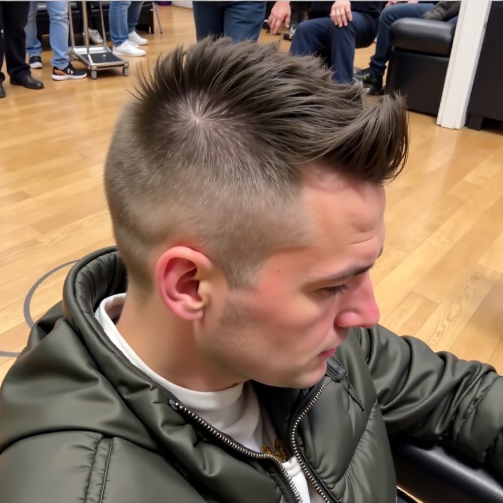 fade mohawk with shaven designs for thin hair