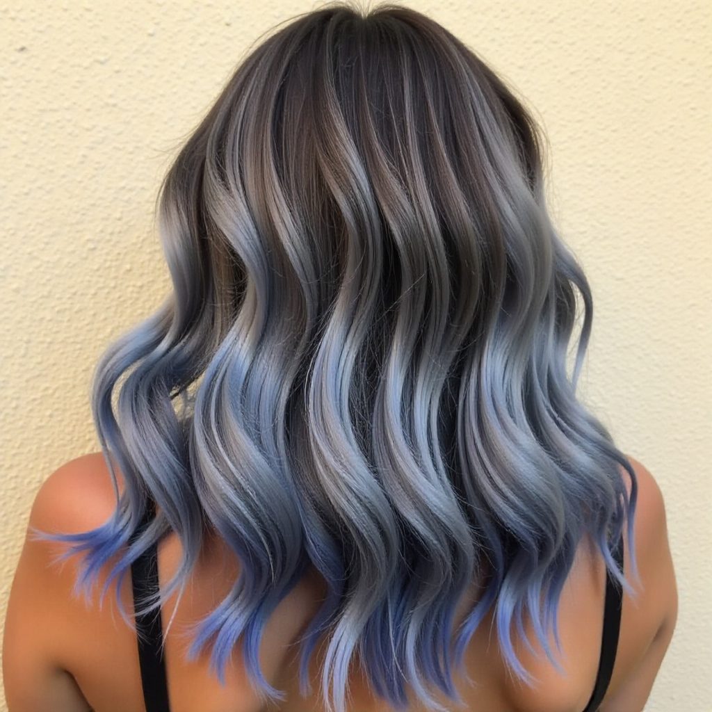 Ash Blonde And Purple Balayage For Dark Brown Hair