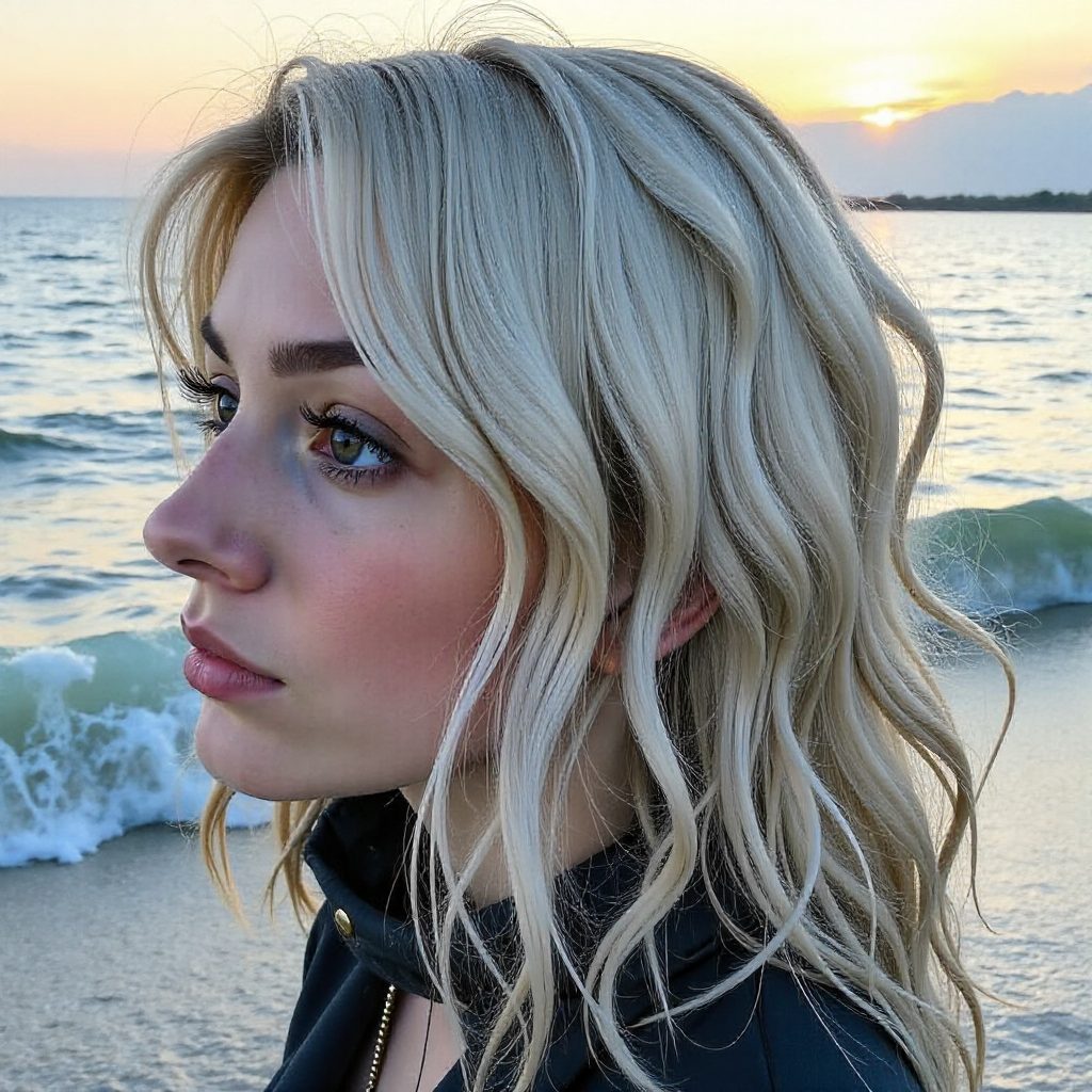 Medium Wavy Gray Balayage Hair