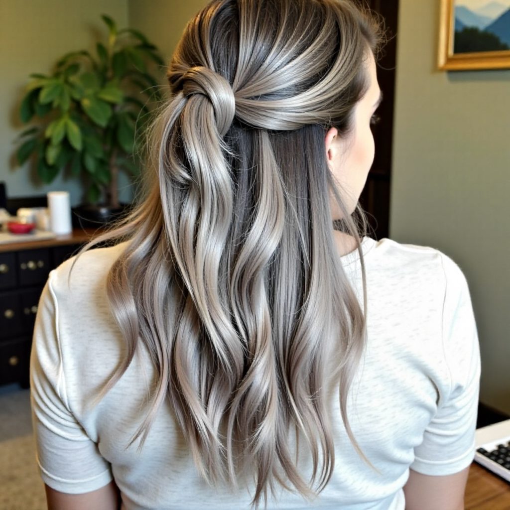 Ash Brown Hair With Silver Balayage