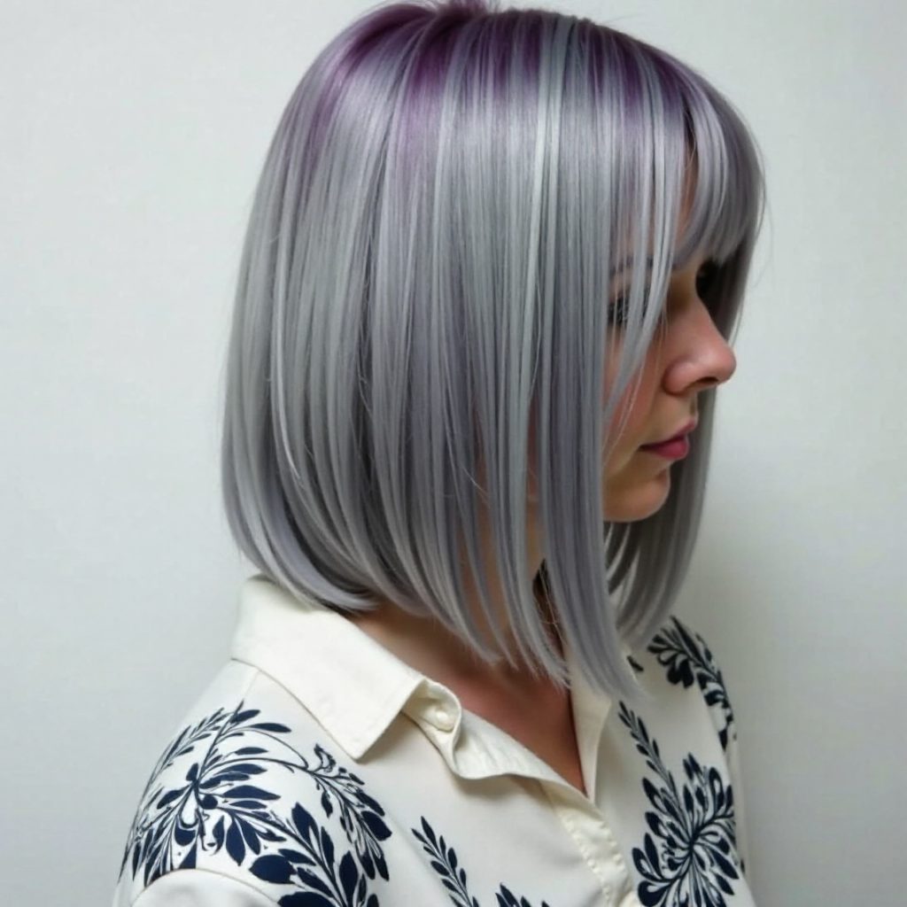 Silver A-Line Bob With Bangs