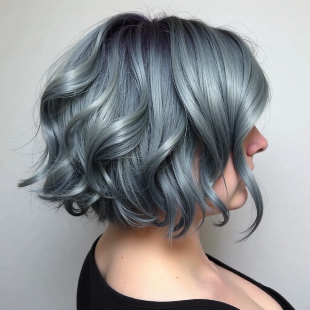 Silver Wavy Bob With Black Roots