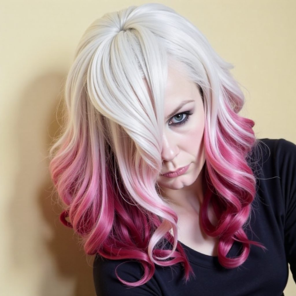 White Blonde Hair With Burgundy Dip Dye