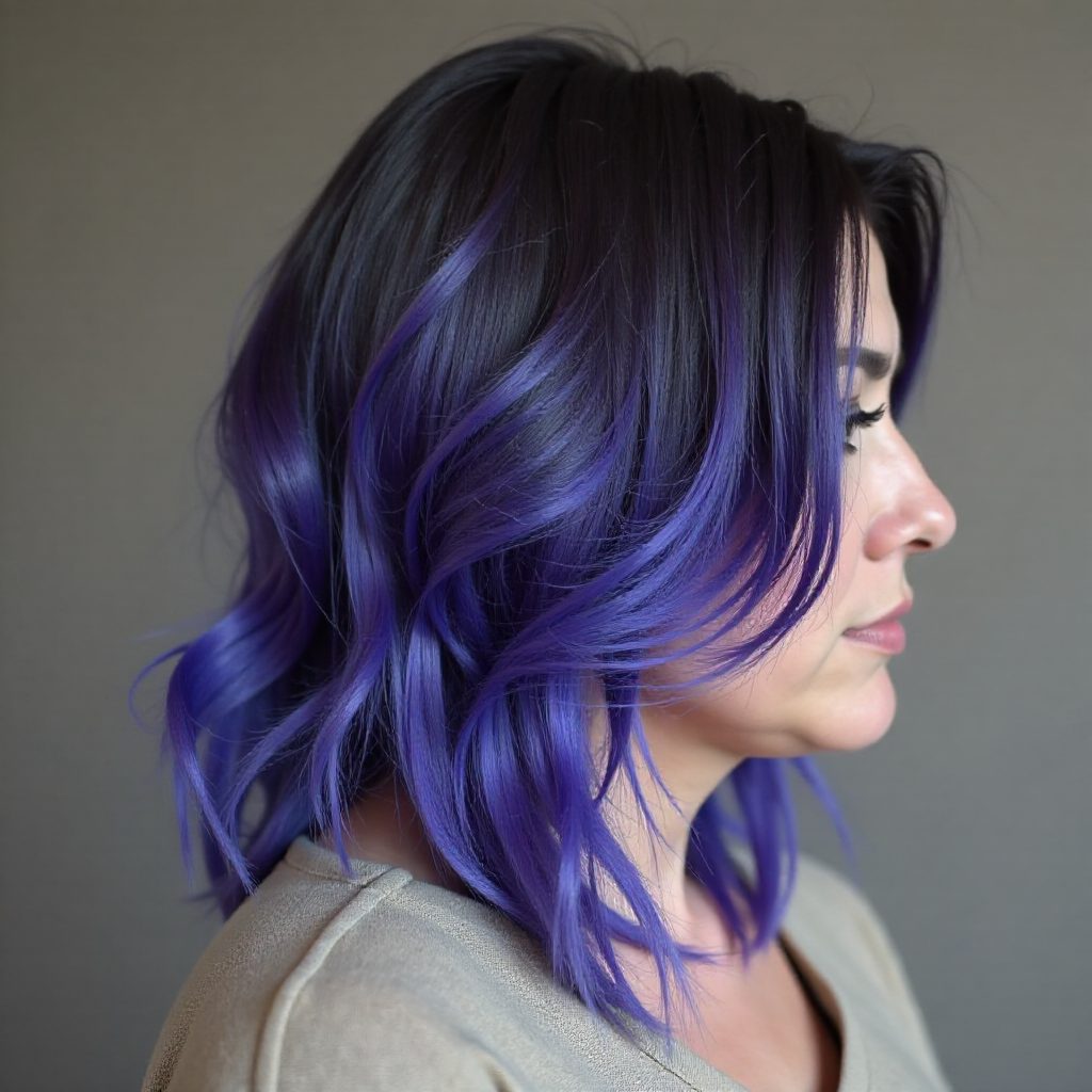 Blue And Purple Balayage For Brown Hair