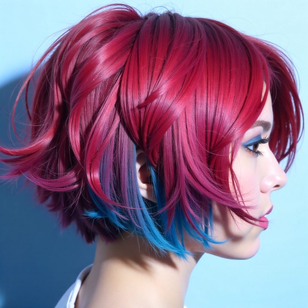 Two Tone Red And Blue Bob