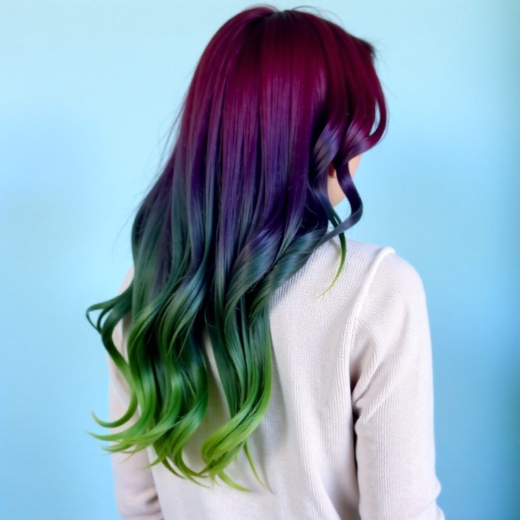 Long Red Blue And Green Hair