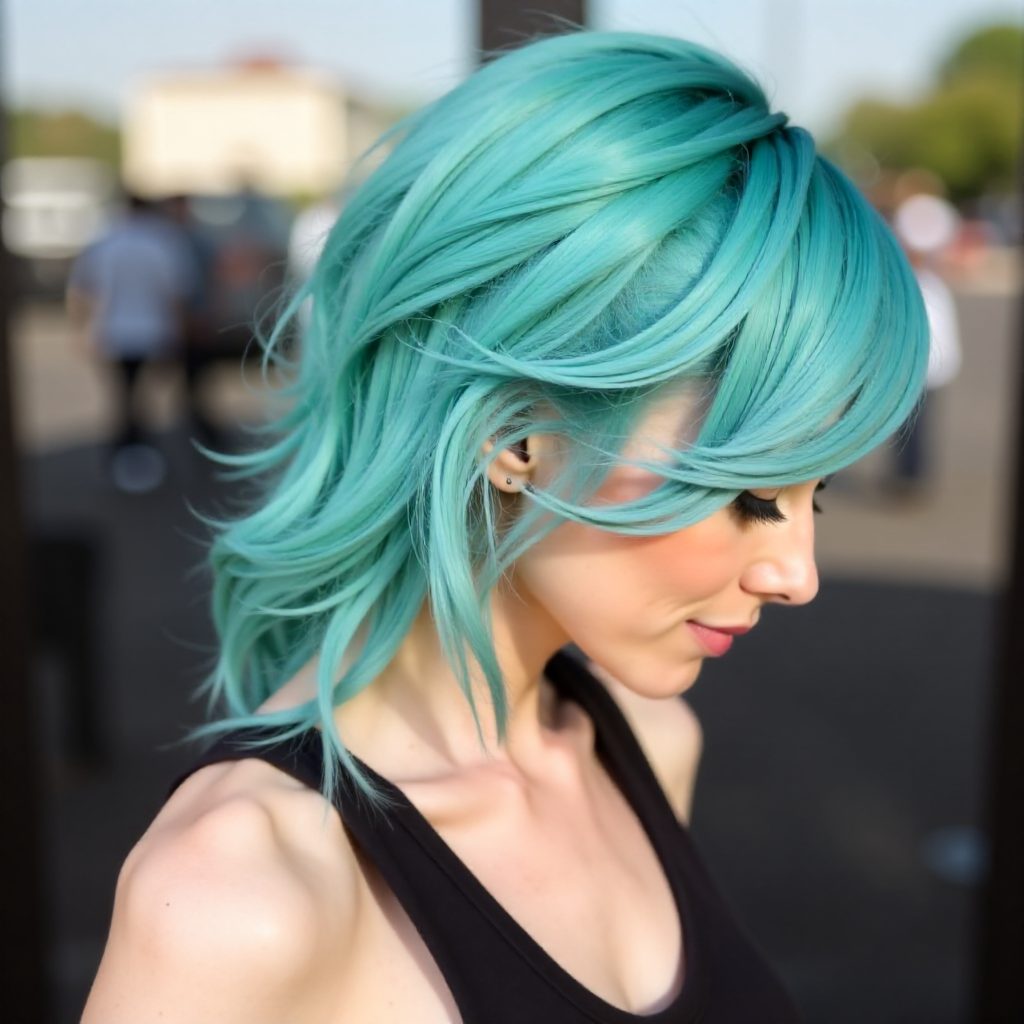 Medium Length Light Teal Hair