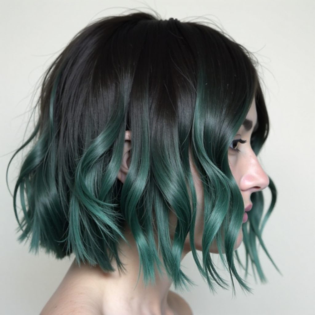 Black To Teal Ombre Lob